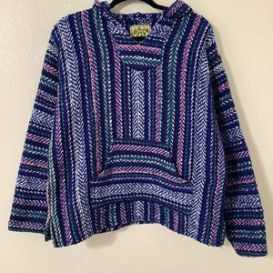 Baja Joe Chunky Knit Stripe Bohemian Festival Boho Hippie Casual Autumn Hoodie S